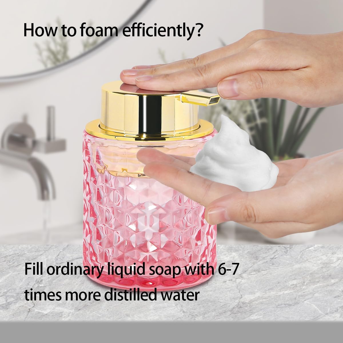 Foaming Soap Dispenser 10 Oz Pink Glass Hand Soap Dispenser