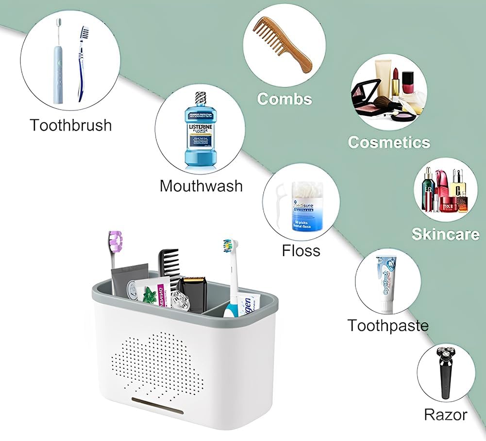 3 Slots Toothbrush Holder and Toothpaste Holder with Drain Hole, Detachable Easy Cleaning Multi-Functional Organizer Caddy Storage for Bathroom Vanity Sink Kitchen (White+Green 3 compartments)