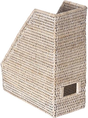 Kouboo La Jolla Rattan Magazine File, Desk Paper Organizer, White Wash