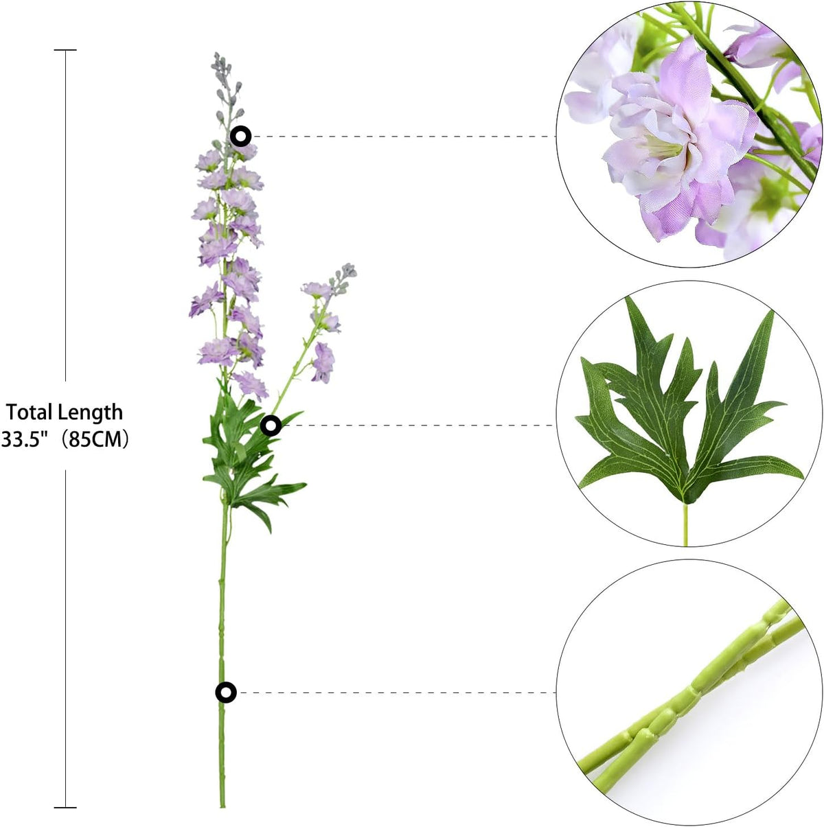 ZYTUYO Purple Delphinium Artificial Flower Long Stem 4pcs 33.5in Fake Larkspur Faux Look Real Silk Plant Bulk Bouquet for Outdoor Tall Vase Home Garden Wedding Arrangement Decoration