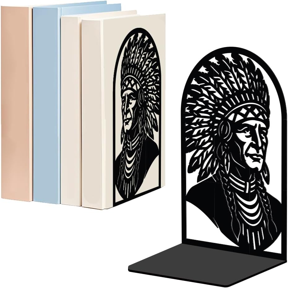 WADORN 1 Pair Metal Decorative Bookend for Shelves, Chiefs Figure Design