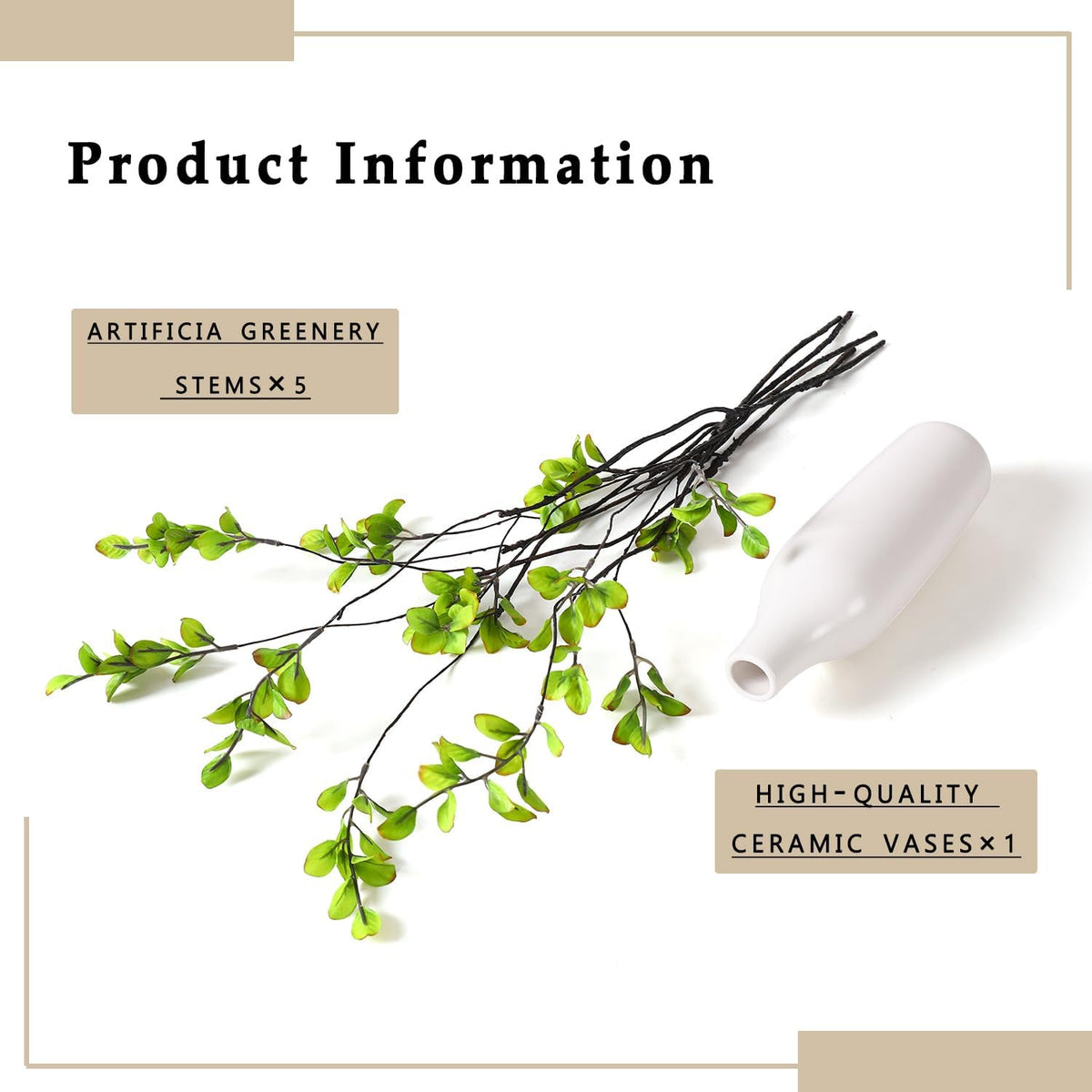 5Pcs Artificial Ficus Branches with Vases, Faux Eucalyptus Greenery Stems in Flower Vase,Fake Eucalyptus Plant for Home Bathroom Living Room Decor,Centerpiece Table Decoration