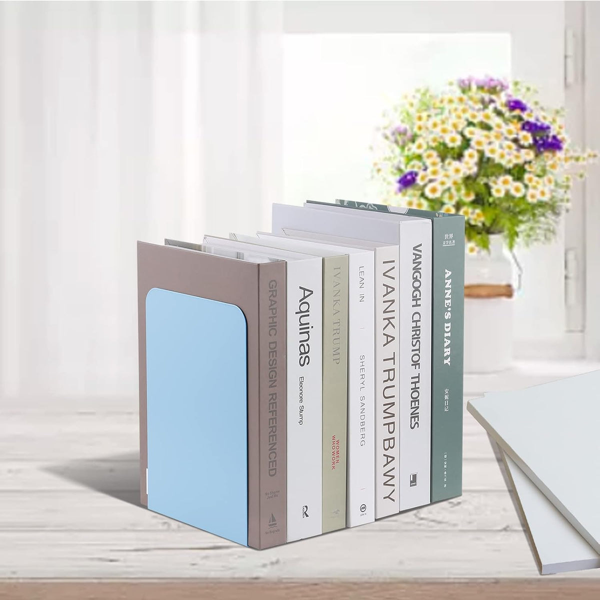 MSDADA Bookends, Book Ends for Book Shelves, Book Ends for Heavy Books,Metal Bookend Supports, Modern Minimalist Style Bookend, Light Blue(4Pairs)