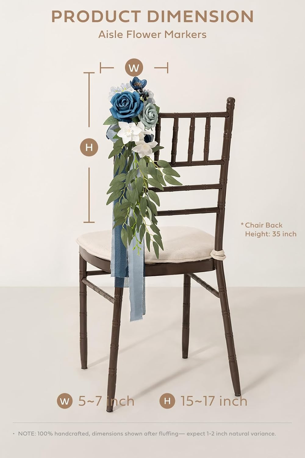 Ling's moment 8pcs Wedding Artificial Aisle Pew Flowers, Dusty Blue & Navy