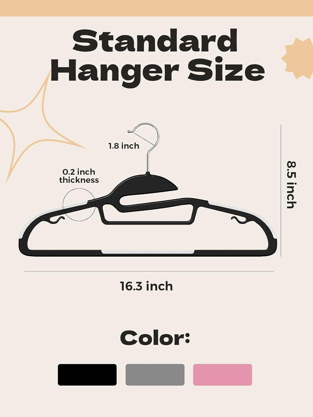 HOUSE DAY Slim Plastic Hangers with Non Slip Rubber Pads, 50 Pack, Black