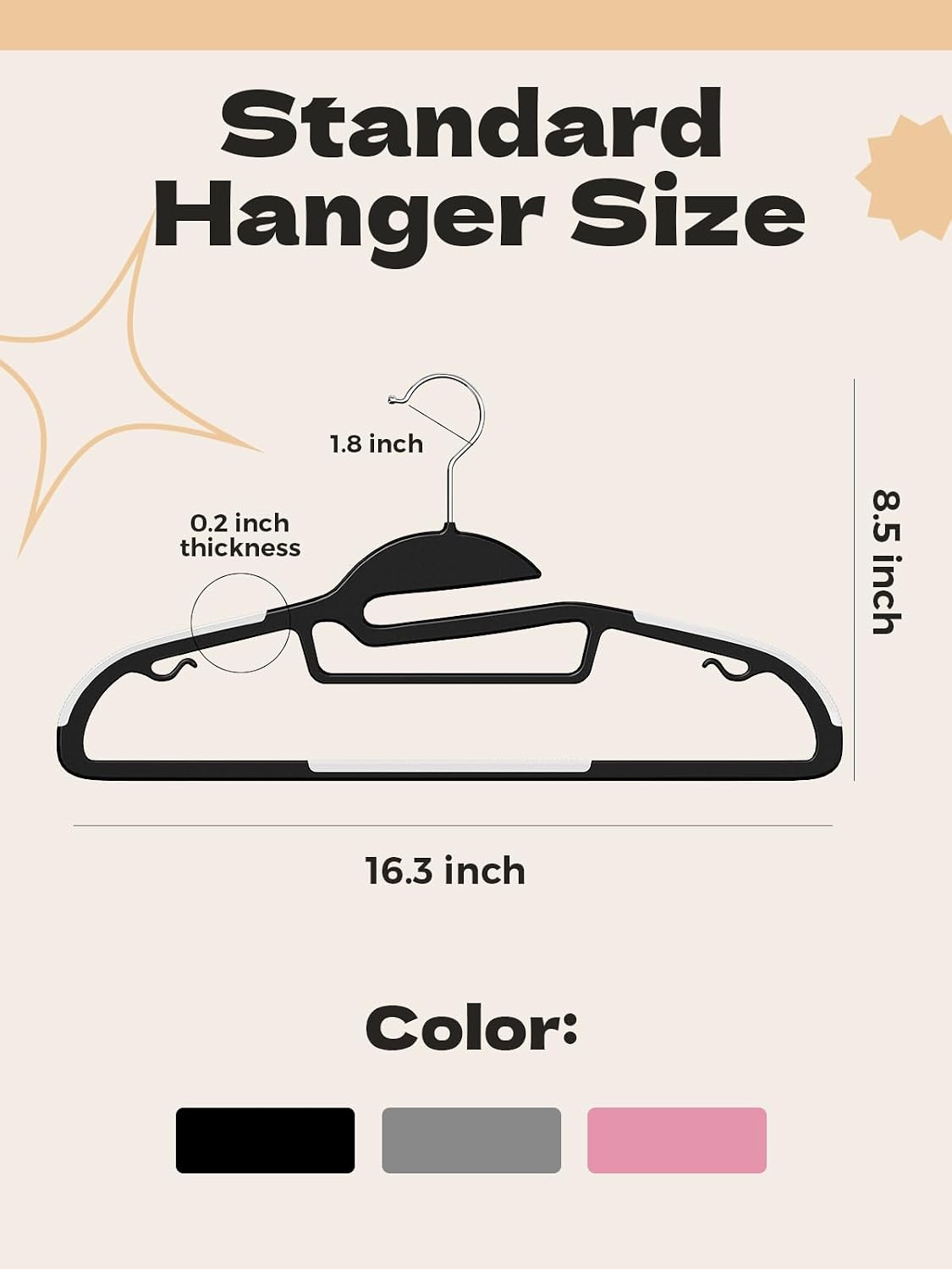 HOUSE DAY Slim Plastic Hangers with Non Slip Rubber Pads, 50 Pack, Black