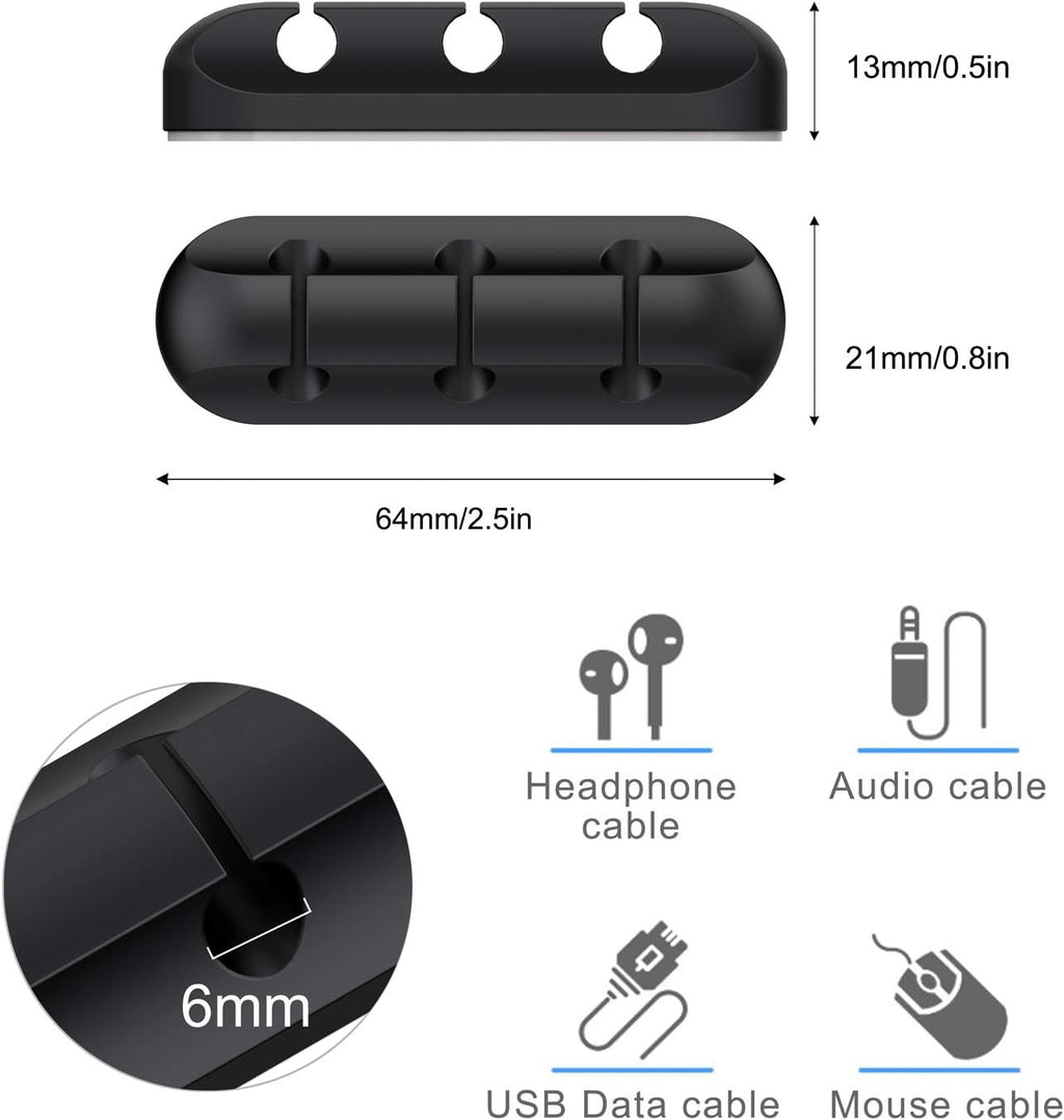 SOULWIT Cable Holder Clips, 3-Pack Cable Management Cord Organizer Clips Silicone Self Adhesive for Desktop USB Charging Cable Nightstand Power Cord Mouse Cable Wire PC Office Home - Black