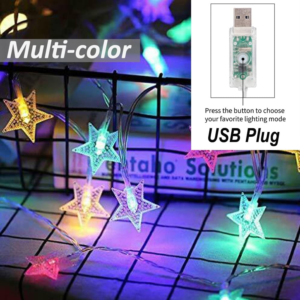 Solhice 40ft Color Changing Star String Lights for Bedroom 120 LEDs, Twinkle Lights USB Powered for Kids Room Indoor, Hanging Lights with Remote