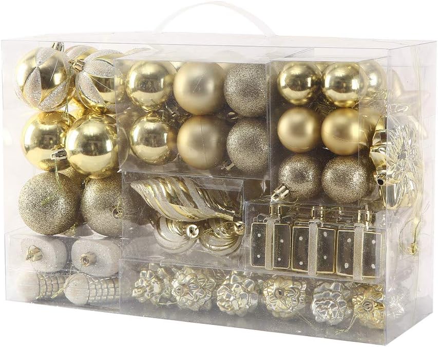 Sattiyrch 76ct Christmas Tree Ornaments Set,Golden Shatterproof Christmas Balls Decorations,Xmas Decorative Hanging Ornaments(Golden)