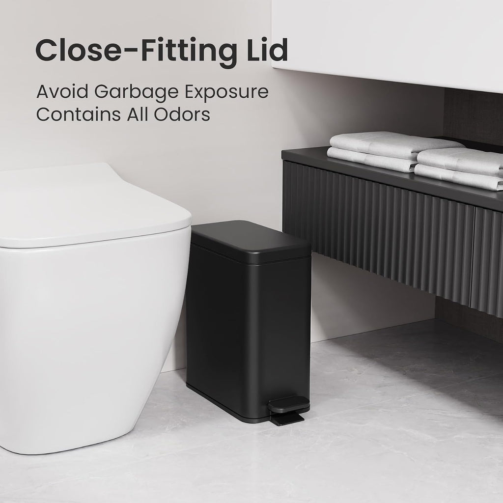 Cesun 2.6 Gallons Small Bathroom Trash Can with Lid Soft Close, Black