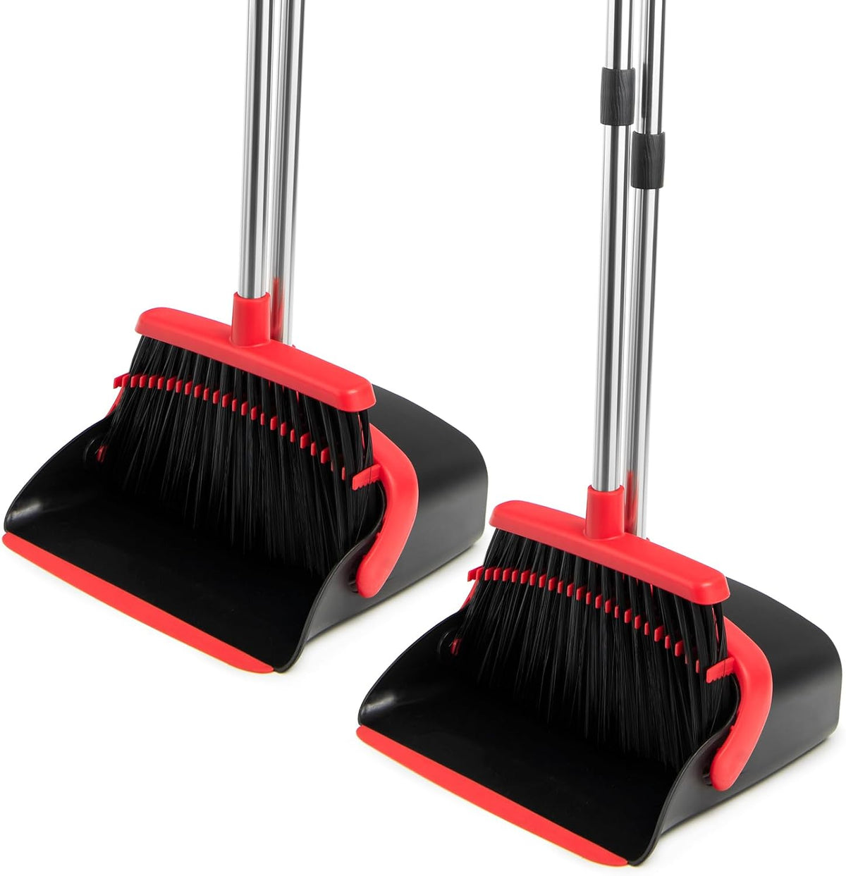 2-Pack Broom and Dustpan Combo Set,51" Long Handle,Black Red
