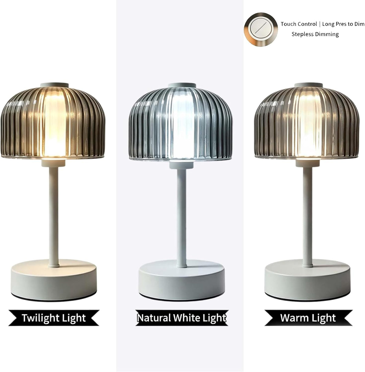 Smoke Gray LED Desk Lamp, Touch Dimming Rechargeable