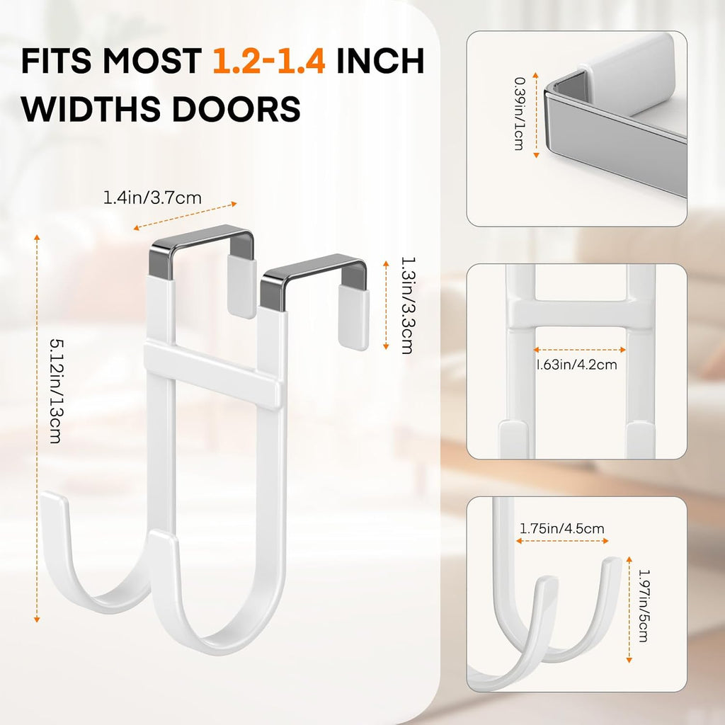 FYY Over the Door Hooks, Double-Hanger 4 Pack, Fits Doors 1 3/8" White