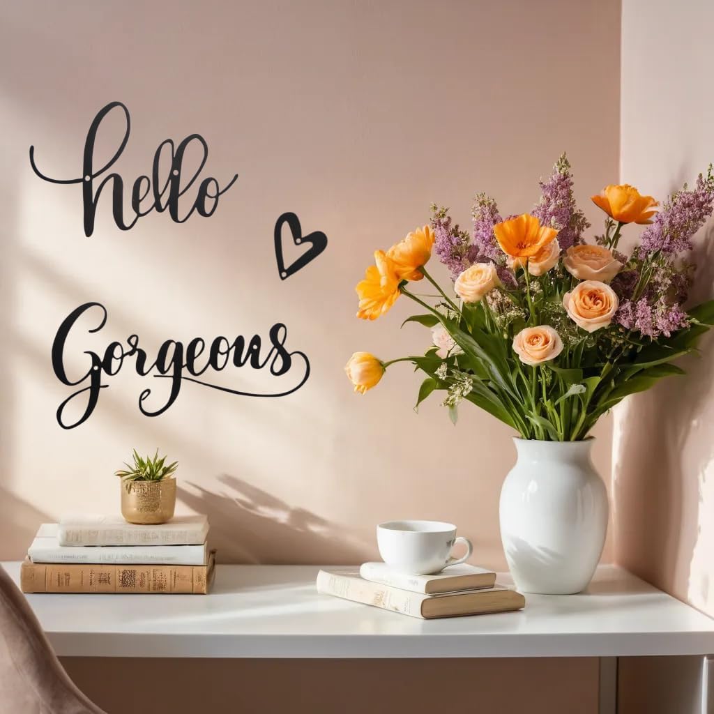 Lylence Hello Gorgeous Girl Wall Art, Metal Women Room Decor Bathroom Decor