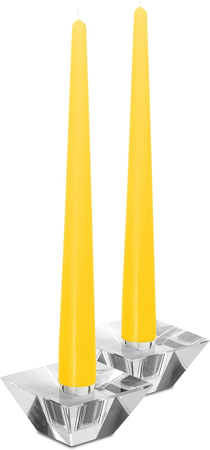 Hyoola Tall Taper Candles - 12 Inch Yellow Unscented Dripless Taper Candles - 10 Hour Burn Time - 12 Pack