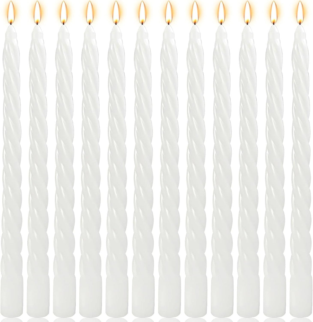 10 Inch White Twisted Spiral Taper Candles Set for Holiday Decor, 12 Pack Unscented Candlesticks, Dripelss Tapered Candles for Wedding Dinner Party Ceremony Religious