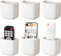 SUNFICON Wall Mount Remote Holder TV FAN Remote Control Holder Bedside Caddy Wall Organizer Phone Holder for Office Adhesive Media Player Controller Holder Box Tray Home Desk Nightstand White 6PACK
