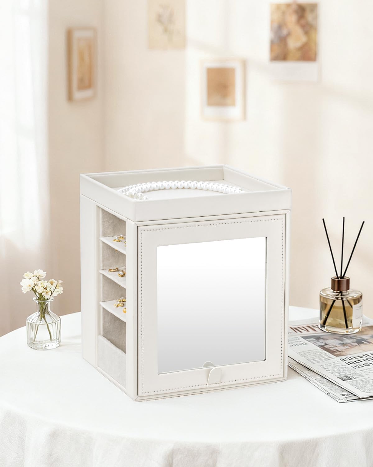 CASEGRACE 360°Rotating Jewelry Box Open Design Vertical Organizer with Glass Window Large Jewelry Display Storage Case Perfect for daily use at home or as a gift for women