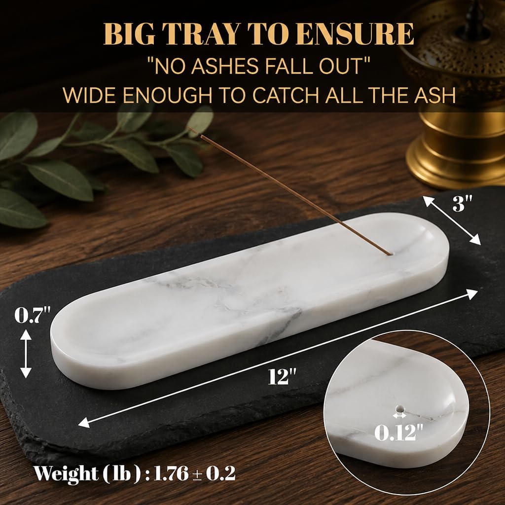 Koville Marble Incense Holder, Natural Stone Incense Holder for Sticks, Marble Incense Tray Ash Catcher for Meditation Yoga SPA, Elegant Incense Burner, Home Table Decor(Bianco Palomino