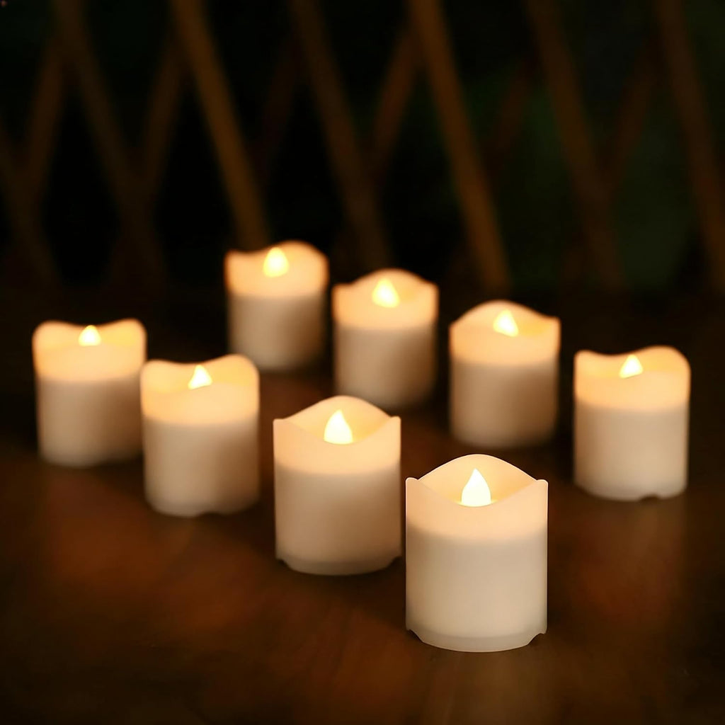Solar Candles Outdoor Waterproof, 8pcs Rechargeable Dusk to Dawn Little Votive Candles, Flameless Flickering Solar Tea Lights for Patio Yard Deck Pathway Window Outdoor Lantern Decor (Warm White)