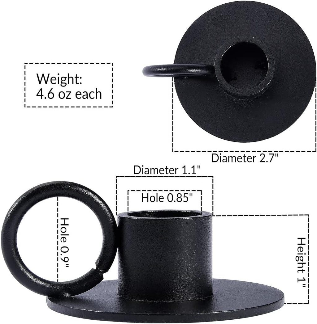 12PCS Black Iron Taper Candle Holders with Round Handle, Table Centerpiece