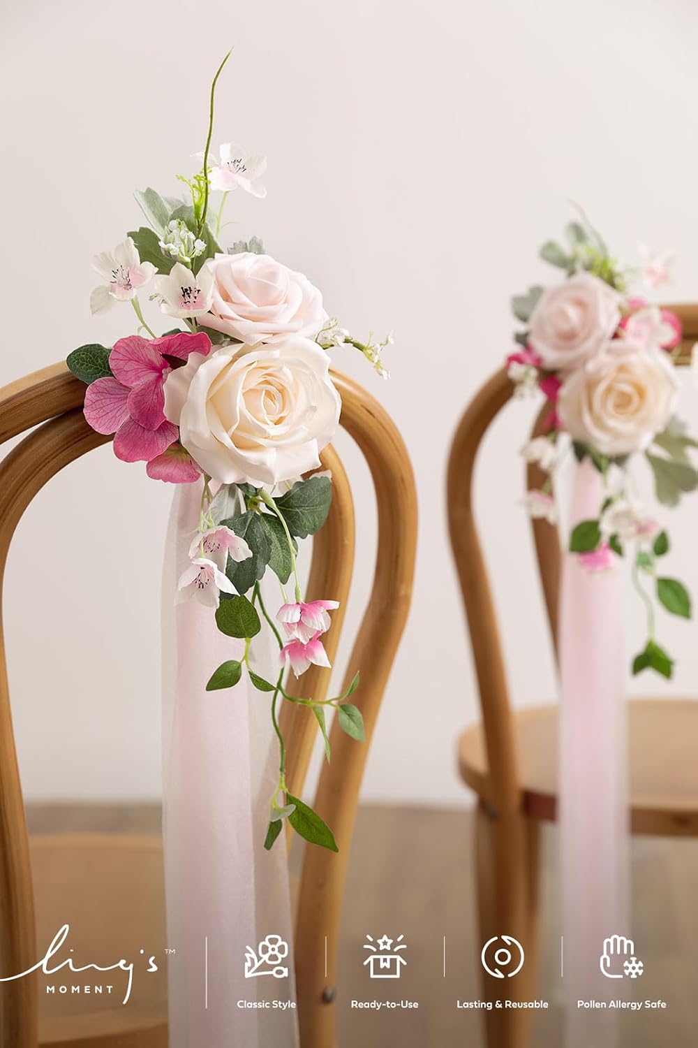 Ling's moment Pew Decorations for Weddings, Berry Pink Aisle Chair Flowers