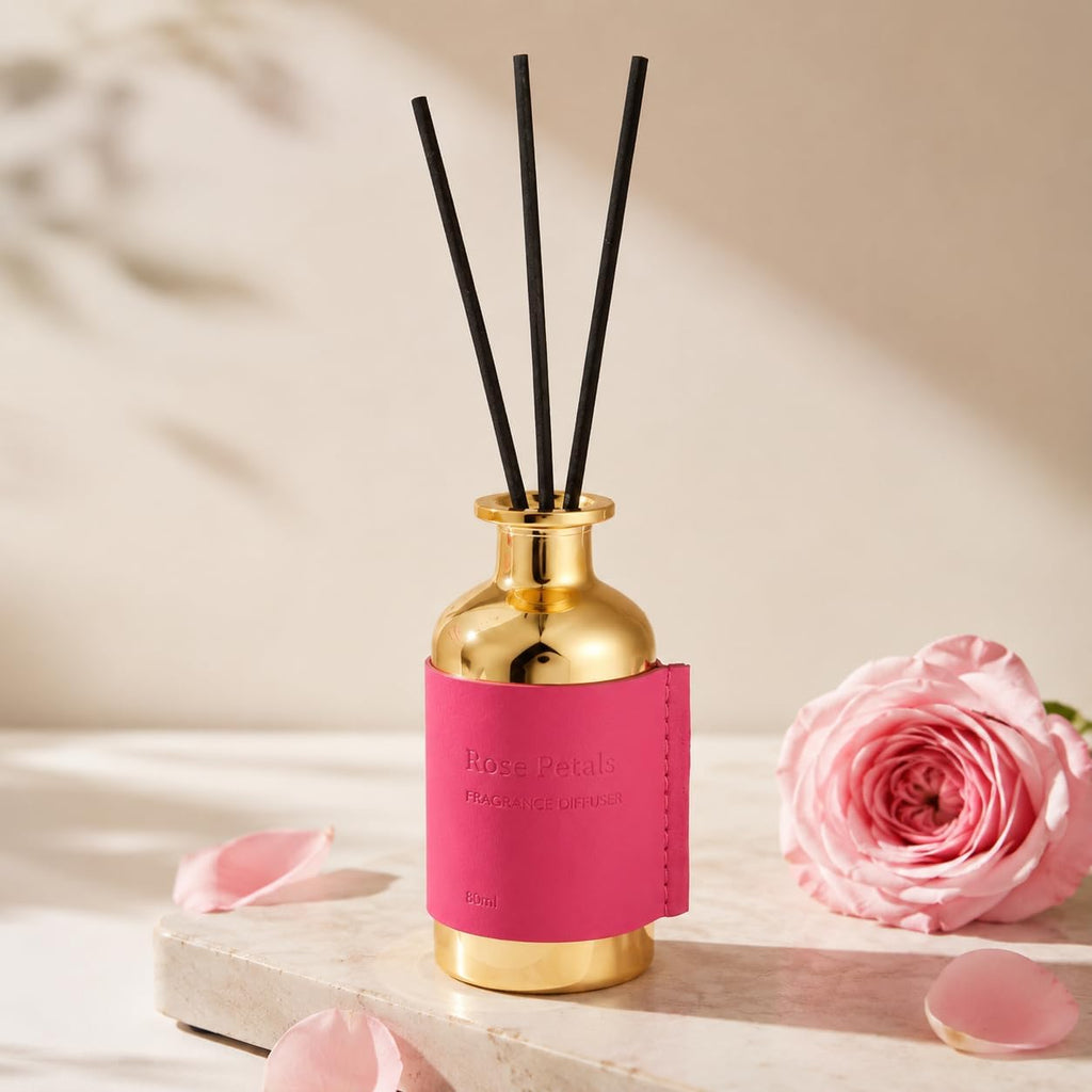 Reed Diffuser Set, Pretty Valley Home Diffuser 80Ml / 2.7 fl OZ Gift Box - Includes Reed Diffuser Sticks, Long Lasting Fragrance Oil and Glass Bottle for Office Living Room Decor (Rose Petals)