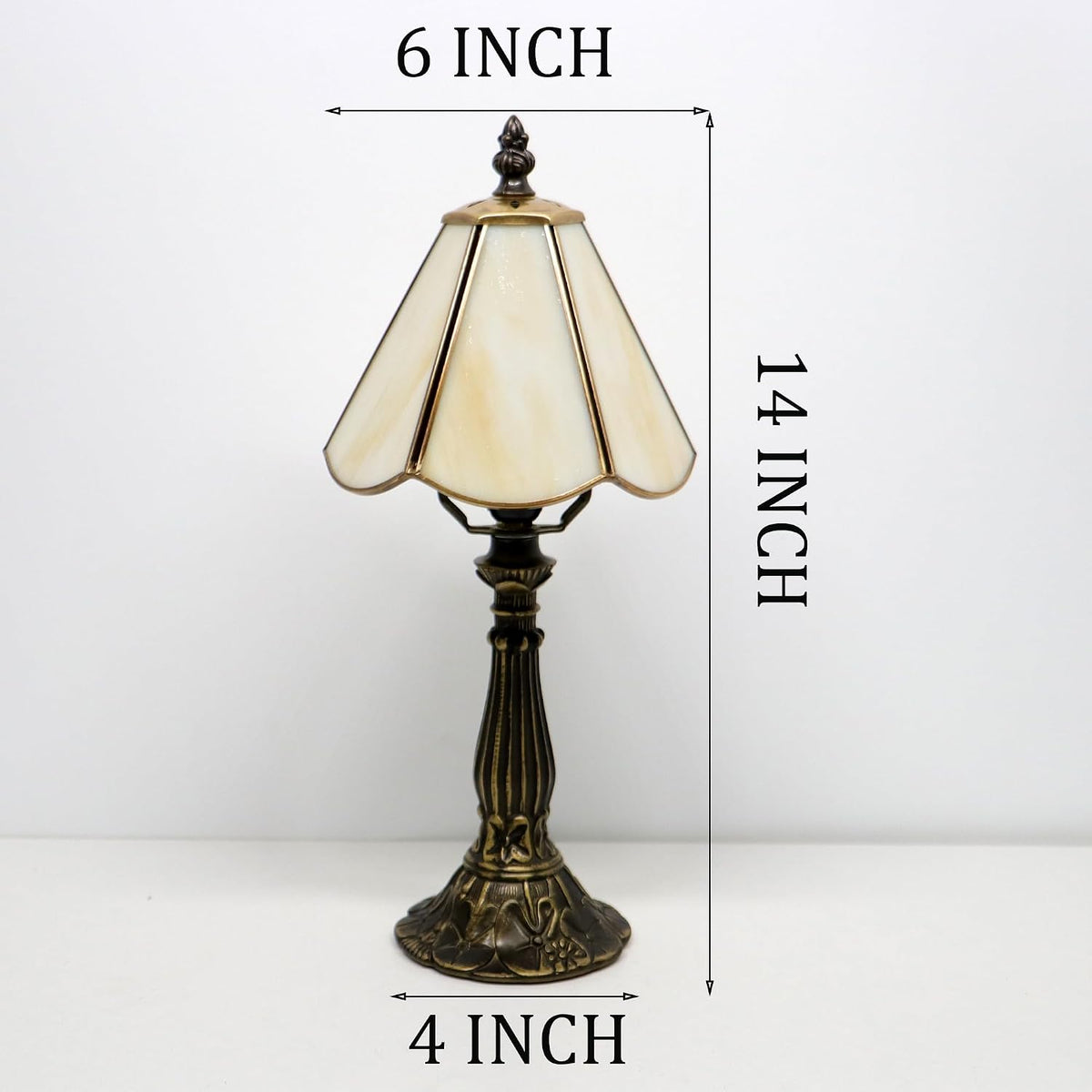 Small Tiffany Style Table Lamp Beige Stained Glass Lamp 14 Inch