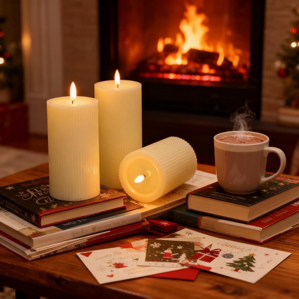 Battery Operated Candles with Remote, LED Flameless Wavy Pillar Candles