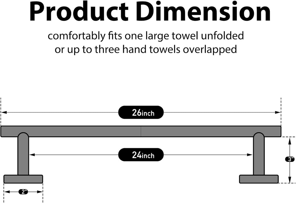 24 Inch Gold Towel Rack for Bathroom, Wall Mounted SUS304 Towel Bar