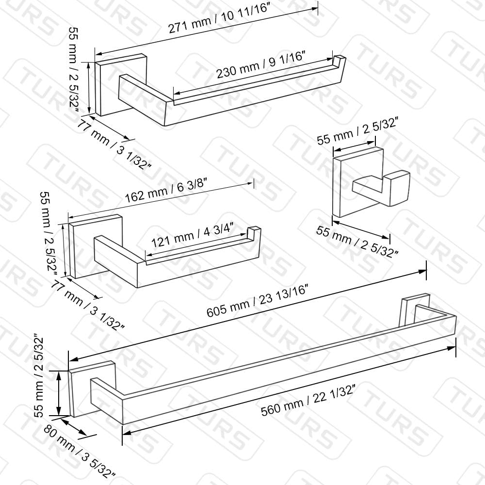 TURS Bathroom Hardware Set Brushed Towel Bar Set Stainless Steel Bathroom Accessories Towel Holder Sets Wall Mounted