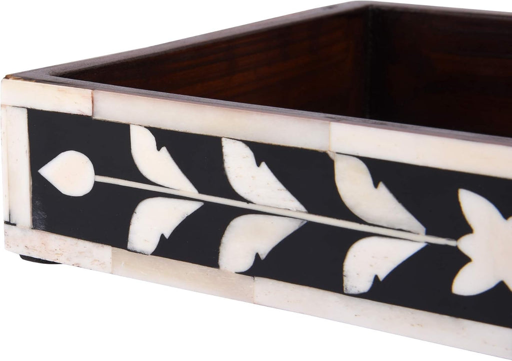 Handicrafts Home Bone Inlay Black Decorative Organizer Vanity Tray, 10x6