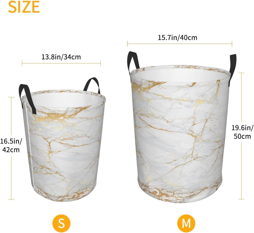 Marble Print Round Laundry Hamper Storage Basket Toys Clothes Organizer Bin For Home Bathroom Bedroom Dorm Nursery, 38l