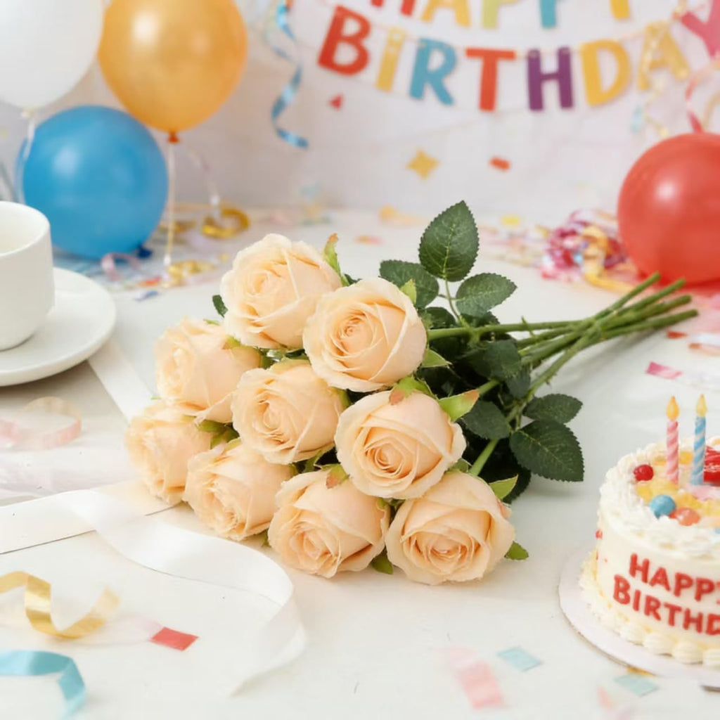 16 Realistic Artificial Roses (Rose-Flower-Champagne)