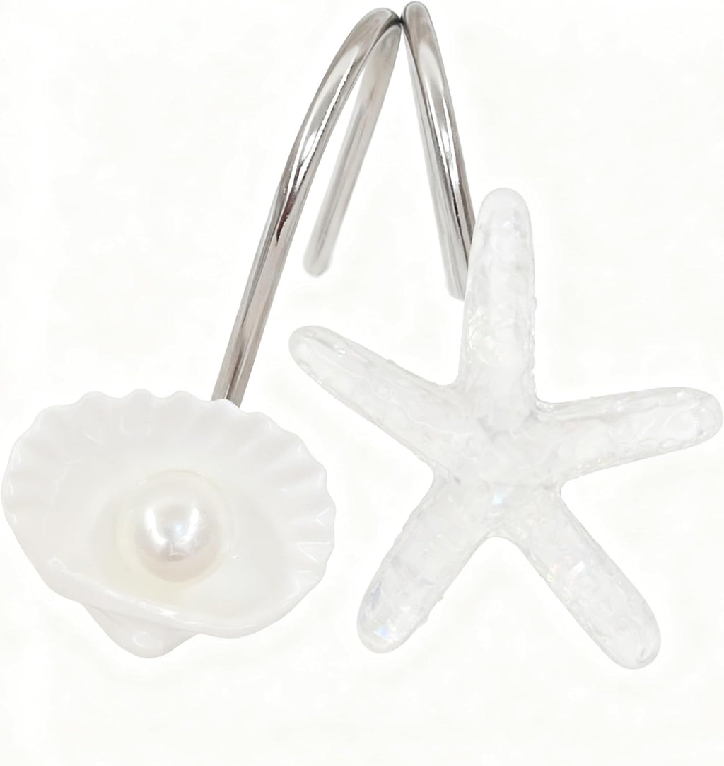 Twofishes Seashell Shower Curtain Hooks S/12 Ocean Pearl White Starfish Style Shower Curtain Rings Pack of 12 Oecan Shell Shower Rings Set of 12