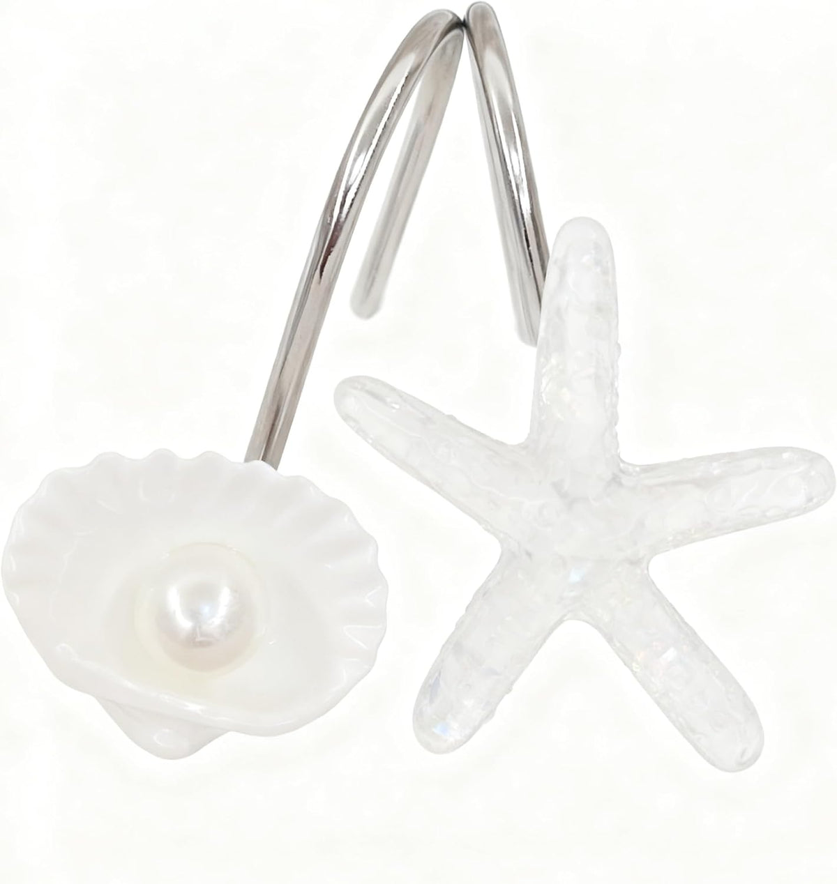 Twofishes Seashell Shower Curtain Hooks S/12 Ocean Pearl White Starfish Style Shower Curtain Rings Pack of 12 Oecan Shell Shower Rings Set of 12