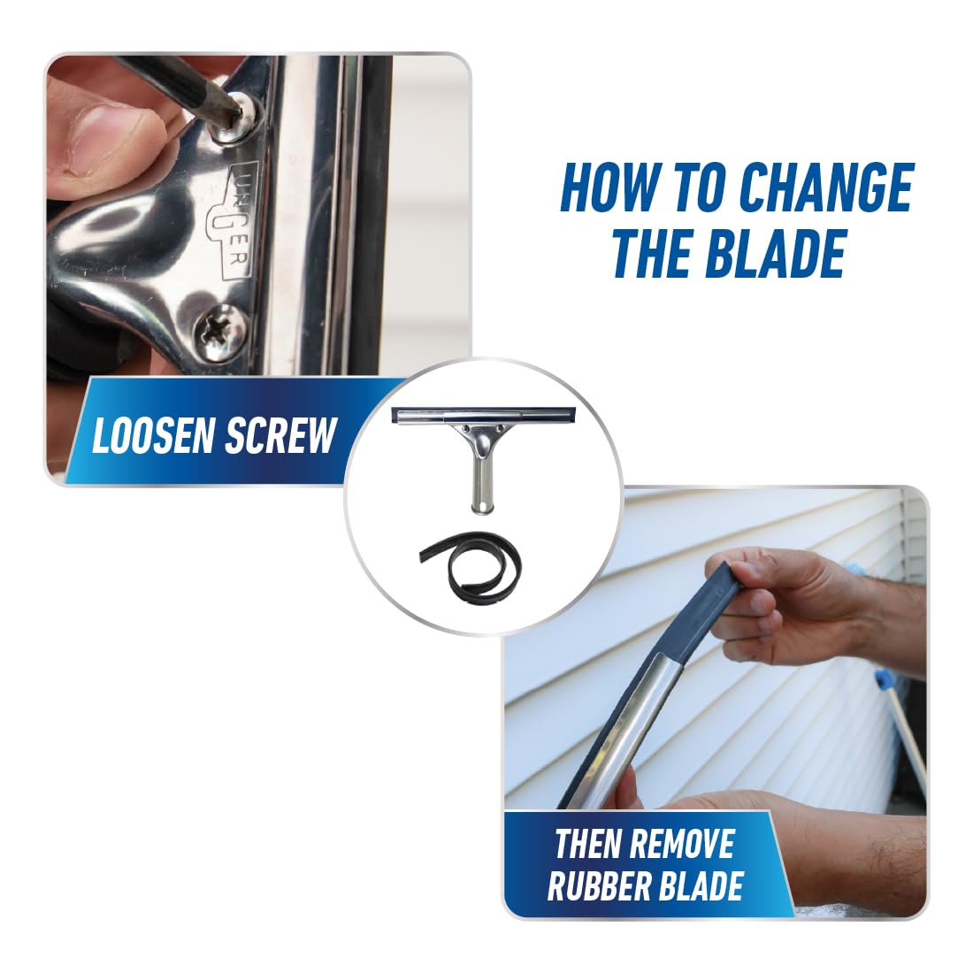 Unger Professional 8” Stainless Steel Window & Glass Cleaning Squeegee - Cleaning Supplies, Heavy Duty Squeegee for Window Cleaning, Streak Free Results