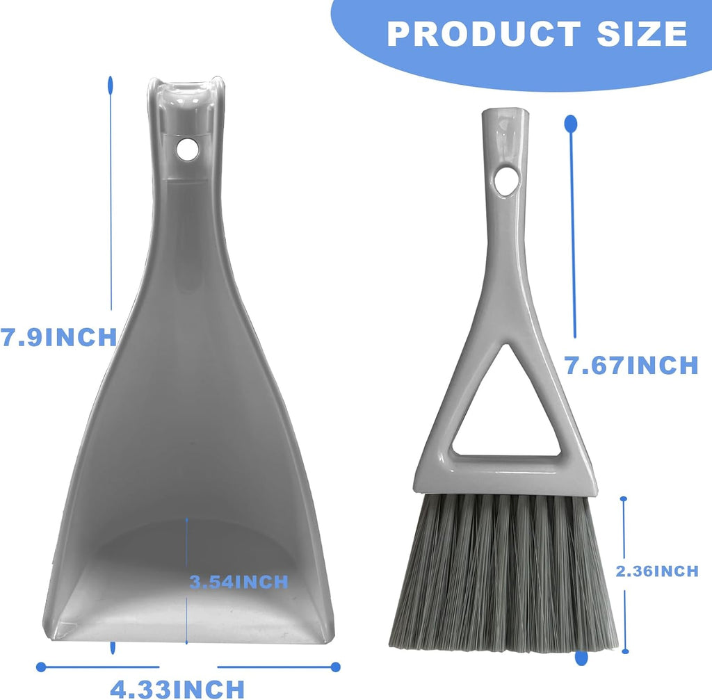 Dust Pan Broom Brush Dustpan -Mini Broom and Dustpan Combo Set, Handheld Sweeper Cleaning for Tables, Keyboards, Guinea Pig Cage, and Cat Litter, etc. (Grey)
