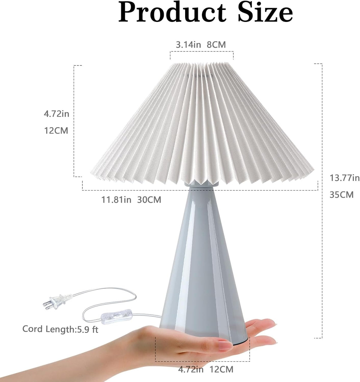 Ziqqeelam Light Blue Small Table Lamp, Cute Table Lamp, Pleated Table Lamp,Light Blue Bedroom Lamps for Nightstand, Small Scalloped Lamp Shade Table Lamps for Small Spaces for Bedroom,Living Room