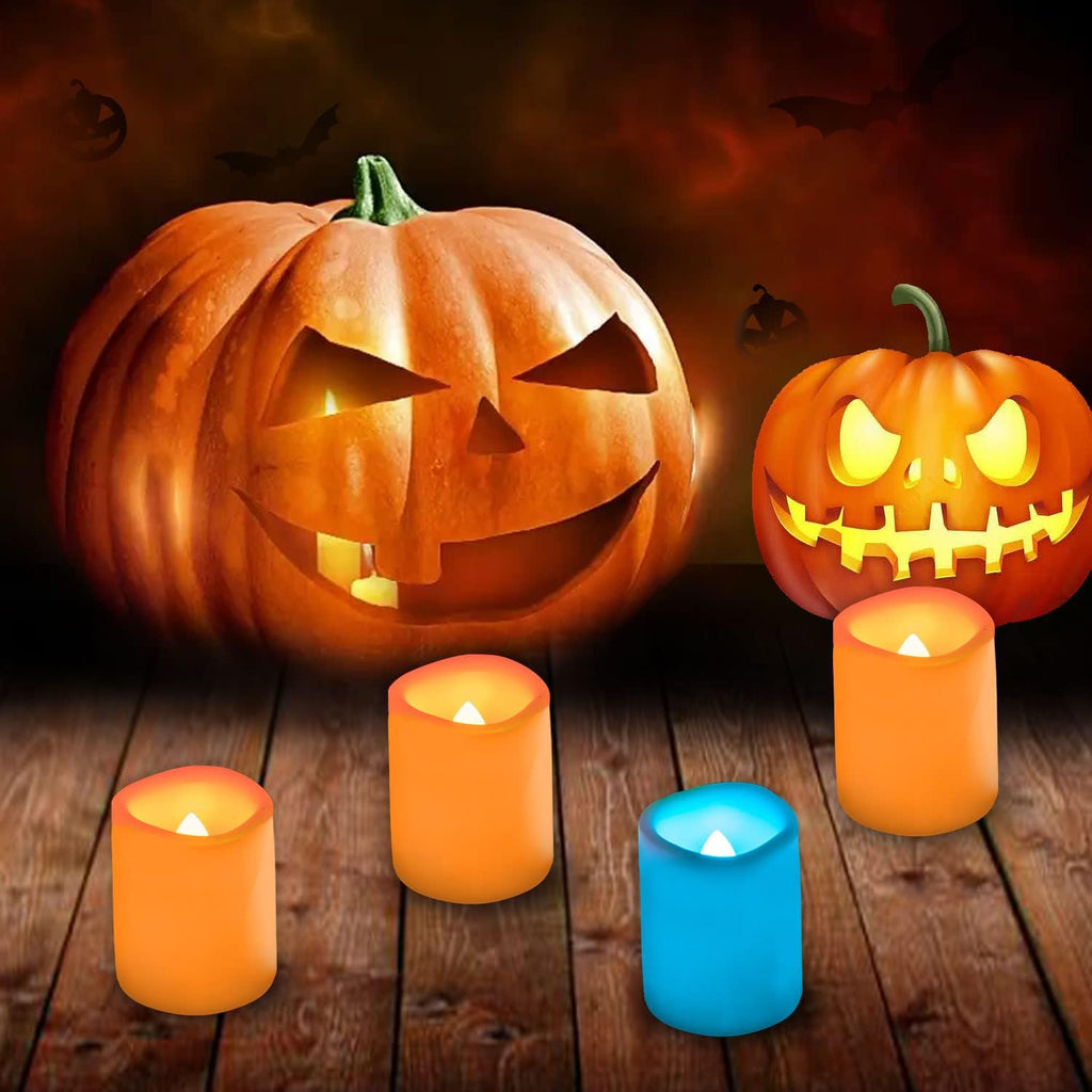 6 PCS Color Changing Remote Flameless Flickering LED Timer Votive Candles/Colored Battery Operated Tea Light Fake Candle for Outdoor Halloween Pumpkin Easter Christmas Decorations
