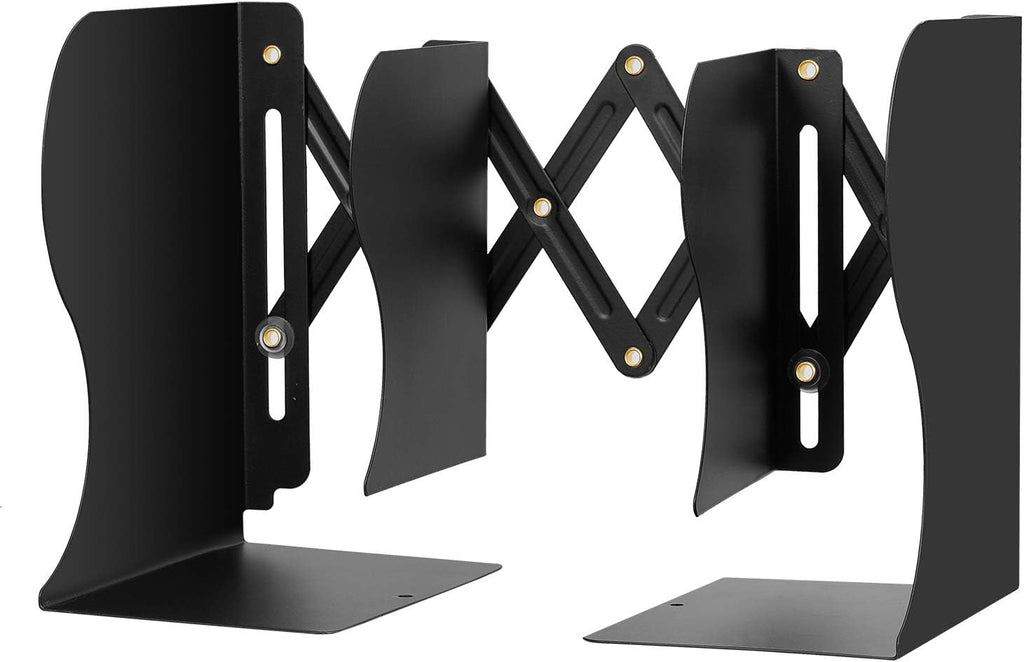 Hossejoy Adjustable Bookends, Heavy Duty Metal Book Ends, Expandable Bookcase Book Holder Stand Shelf Rack for Student Office Book File Organizer Storage, Extends up to 19 inches (Black)