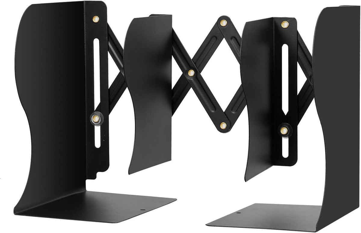 Hossejoy Adjustable Bookends, Heavy Duty Metal Book Ends, Expandable Bookcase Book Holder Stand Shelf Rack for Student Office Book File Organizer Storage, Extends up to 19 inches (Black)
