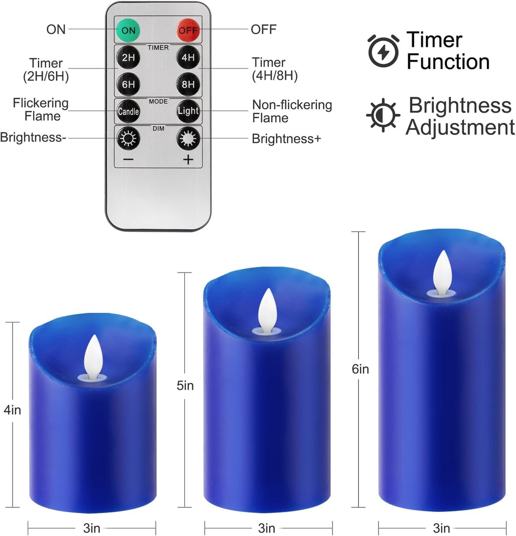 Remote Control Real Wax Blue Flame LED Candles, Moving Wick