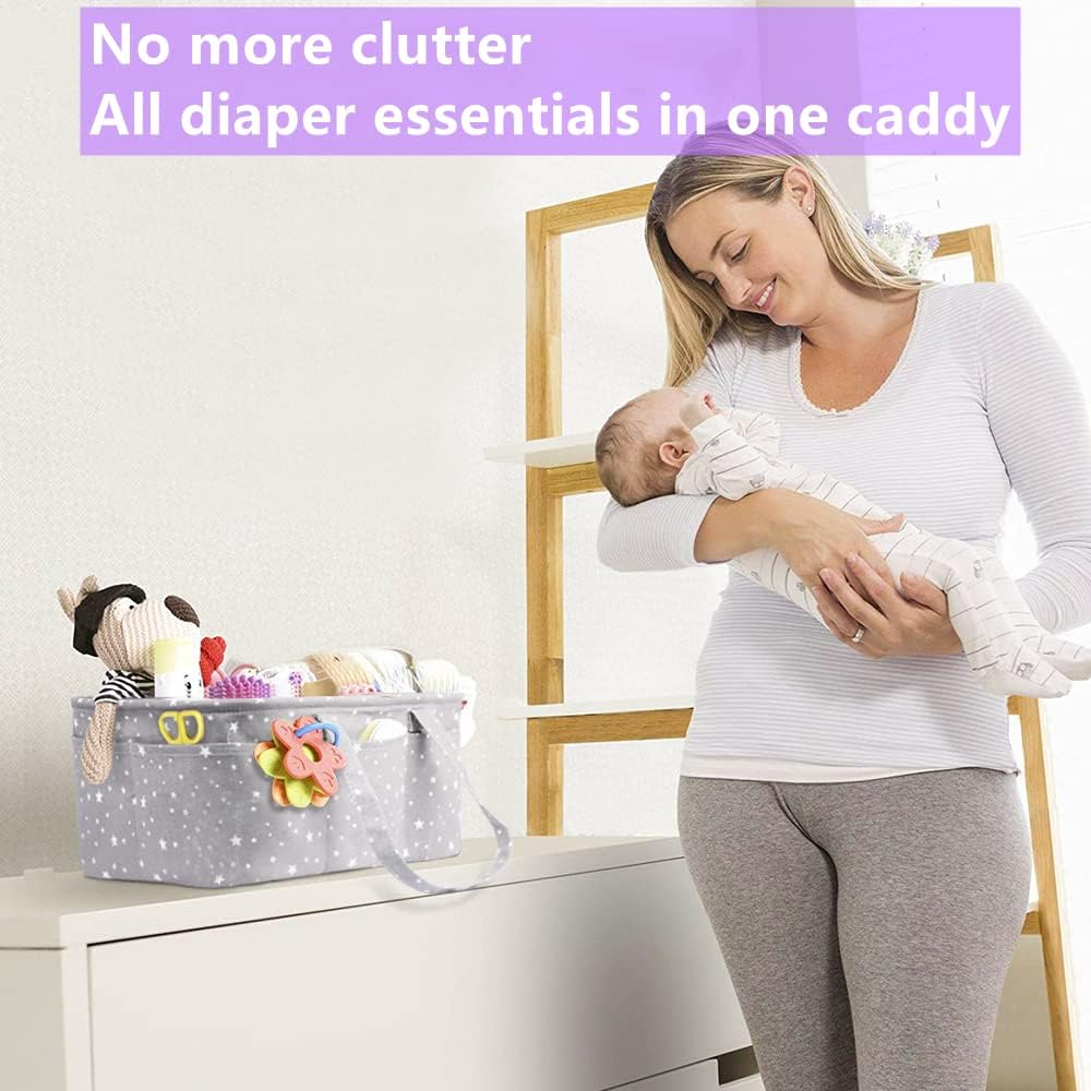 Baby Diaper Caddy Organizer- Extra Large Portable Diaper Basket with Removable Divider, Multi-Use Nursery Organizer for Diapers,Wipes,Baby Essential-Perfect Baby Basket bag Registry Must Have
