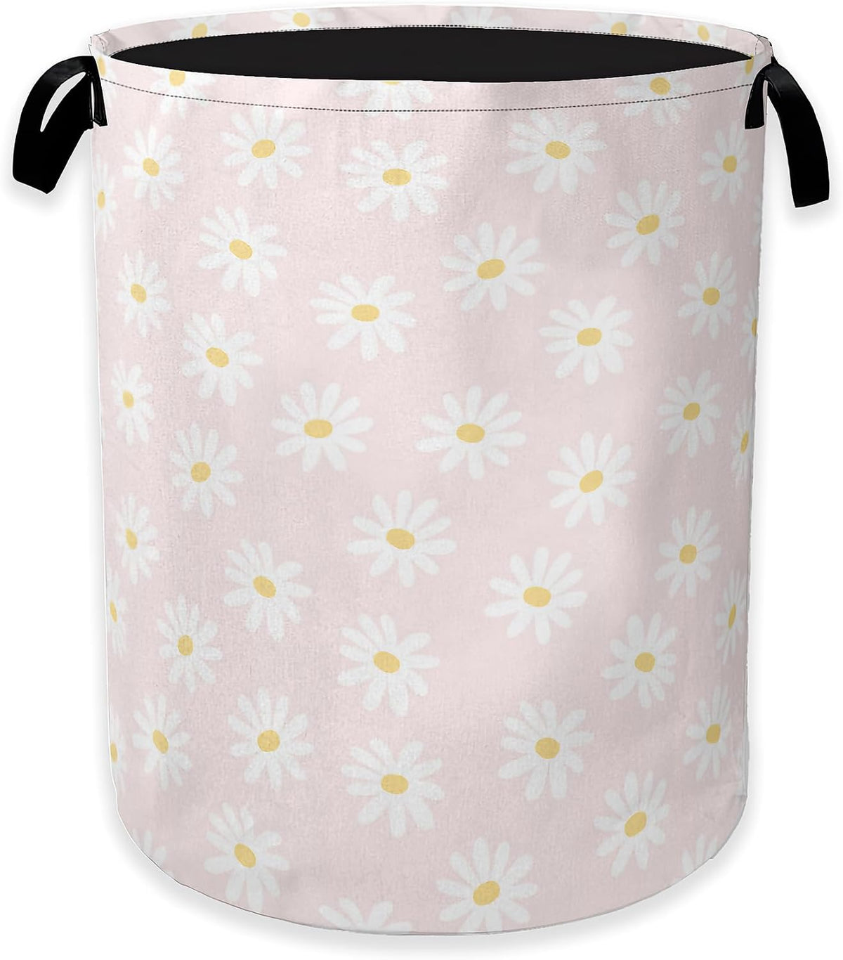 Pink Daisy Flower Laundry Hamper,Spring Floral Clothes Hamper for Laundry,Waterproof Oxford Toy Storage Collapsible Hampers for Bedroom, Dorm Room,Bathroom,16x20 Inch