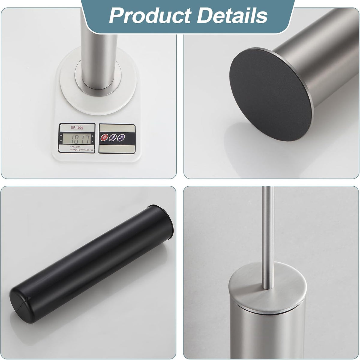 BGL Toilet Brush and Holder Set, Heavy Duty 304 Stainless Steel, Round Base and Long Handle for Bathroom Deep Cleaning, Drip-Proof, Space Saving for Storag, Stainless Steel