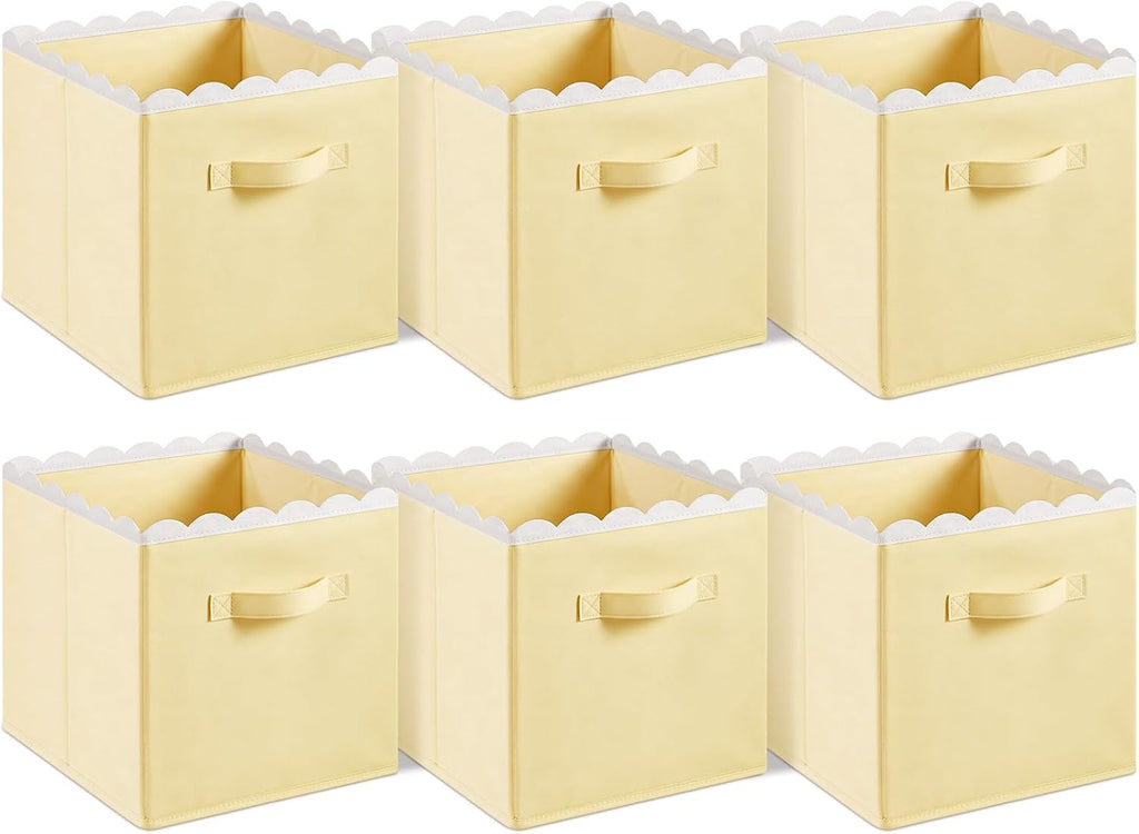 Yalikop 6 Pcs Yellow Scalloped Cube Storage Bins 11 Inch Fabric Basket