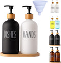 LOOCHICA 2 Pack Glass Soap Dispenser Set with Tray, Hand and Dish Glass Soap Dispensers for Kitchen Sink, Kitchen Soap Dispenser Set Suitable for Black and White Kitchen Decor