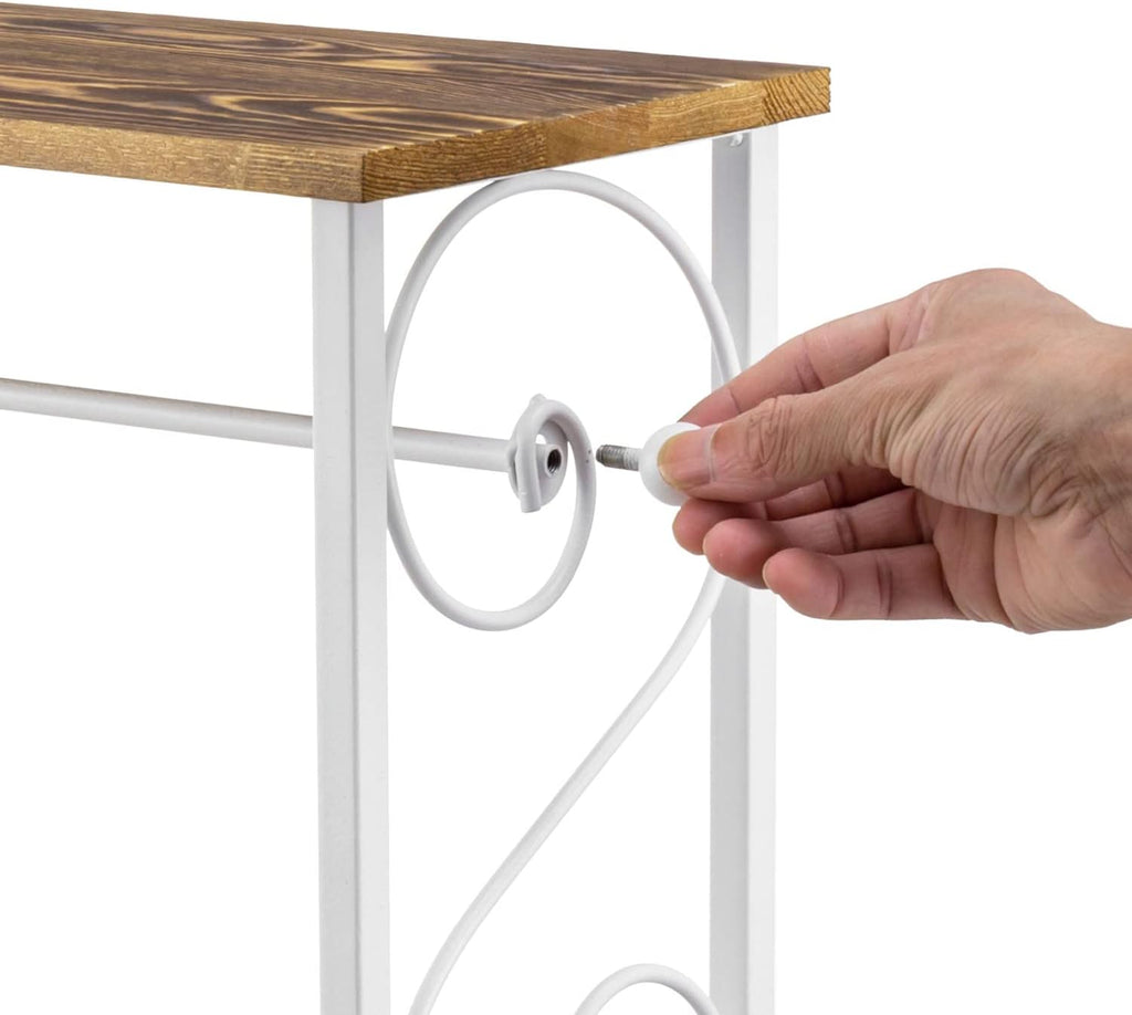 MyGift White Toilet Paper Holder Stand with Wood Shelf & Magazine Basket