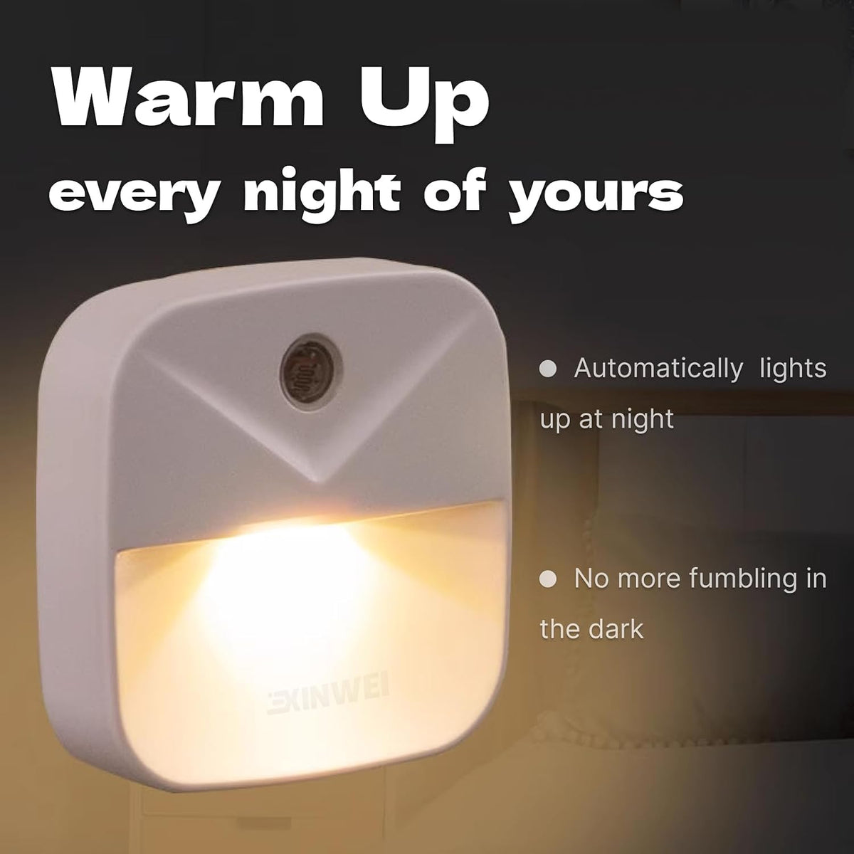 Night Lights Plug into Wall, Automatic LED Night Light with Dusk to Dawn Sensor, Modern V-Groove Design Square Night Lite for Hallway, 0.4W Plug-in Night Lights, 4-Pack (Warm Light)